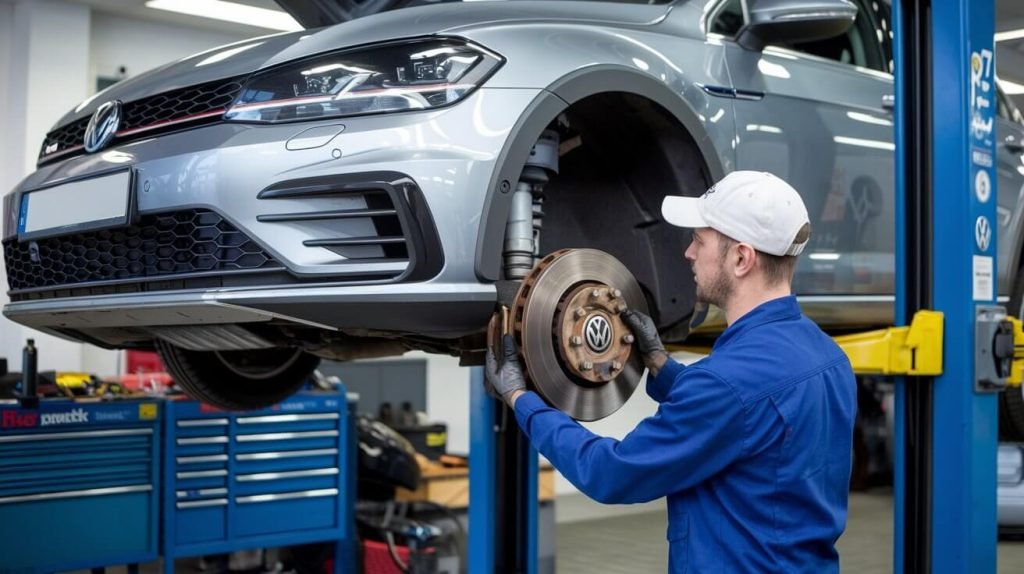 a photo of Volkswagen Brake-pads-being-replaced-by Volkswagen repair Dubai