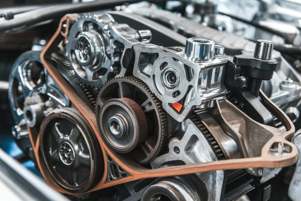 Golf engine timing components exposed during a repair
