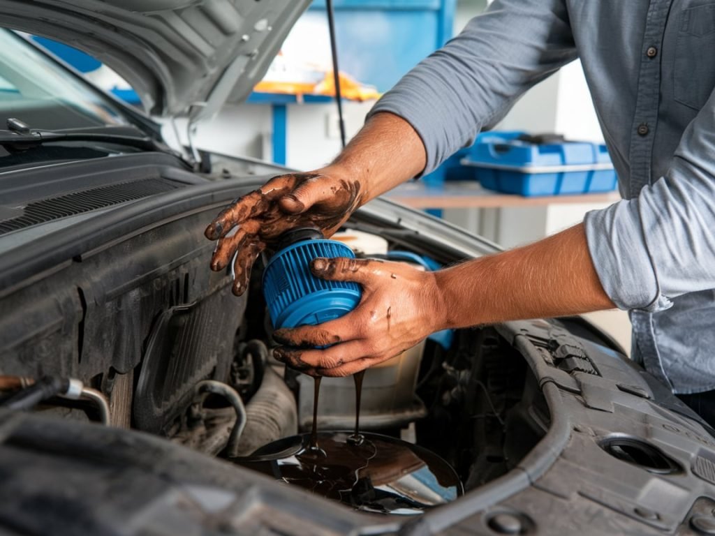 VW Tiguan oil filter change in our Al Quoz workshop