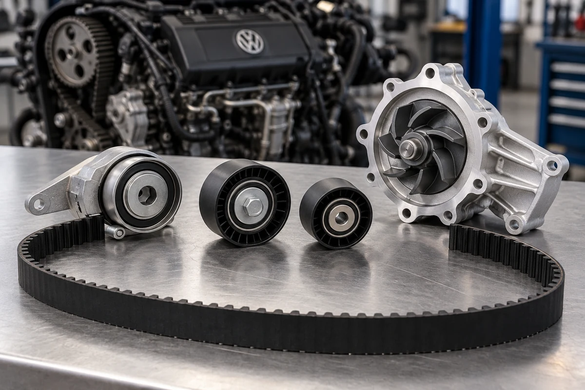 New timing belt kit with tensioner pulleys and water pump