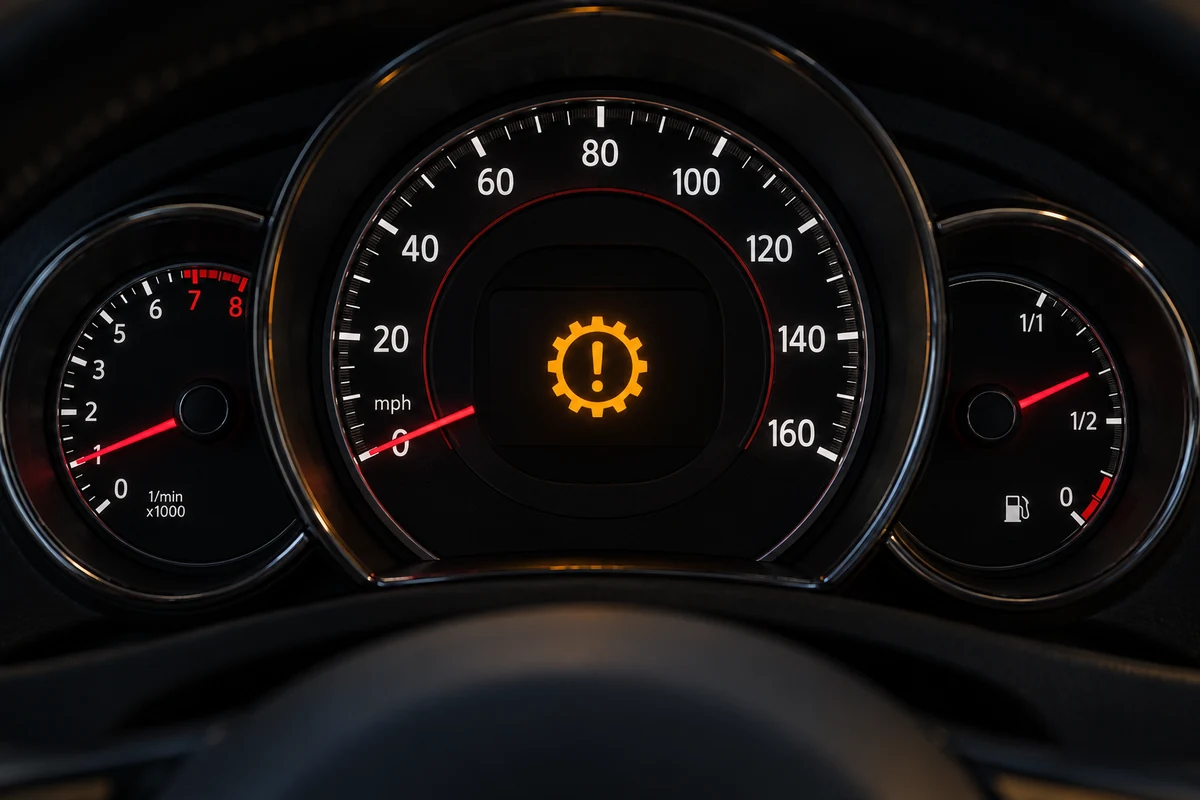 Amber gearbox warning symbol on a Volkswagen instrument cluster