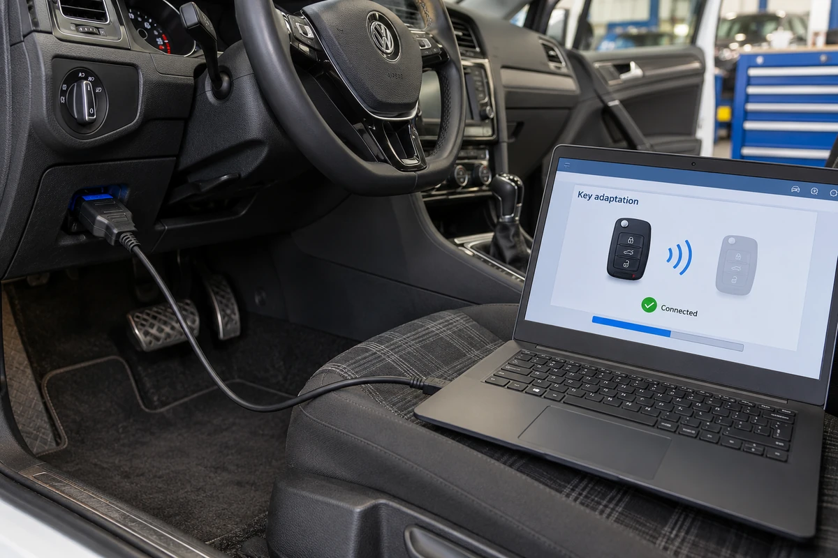 Technician running a VW diagnostic scan in our Dubai workshop