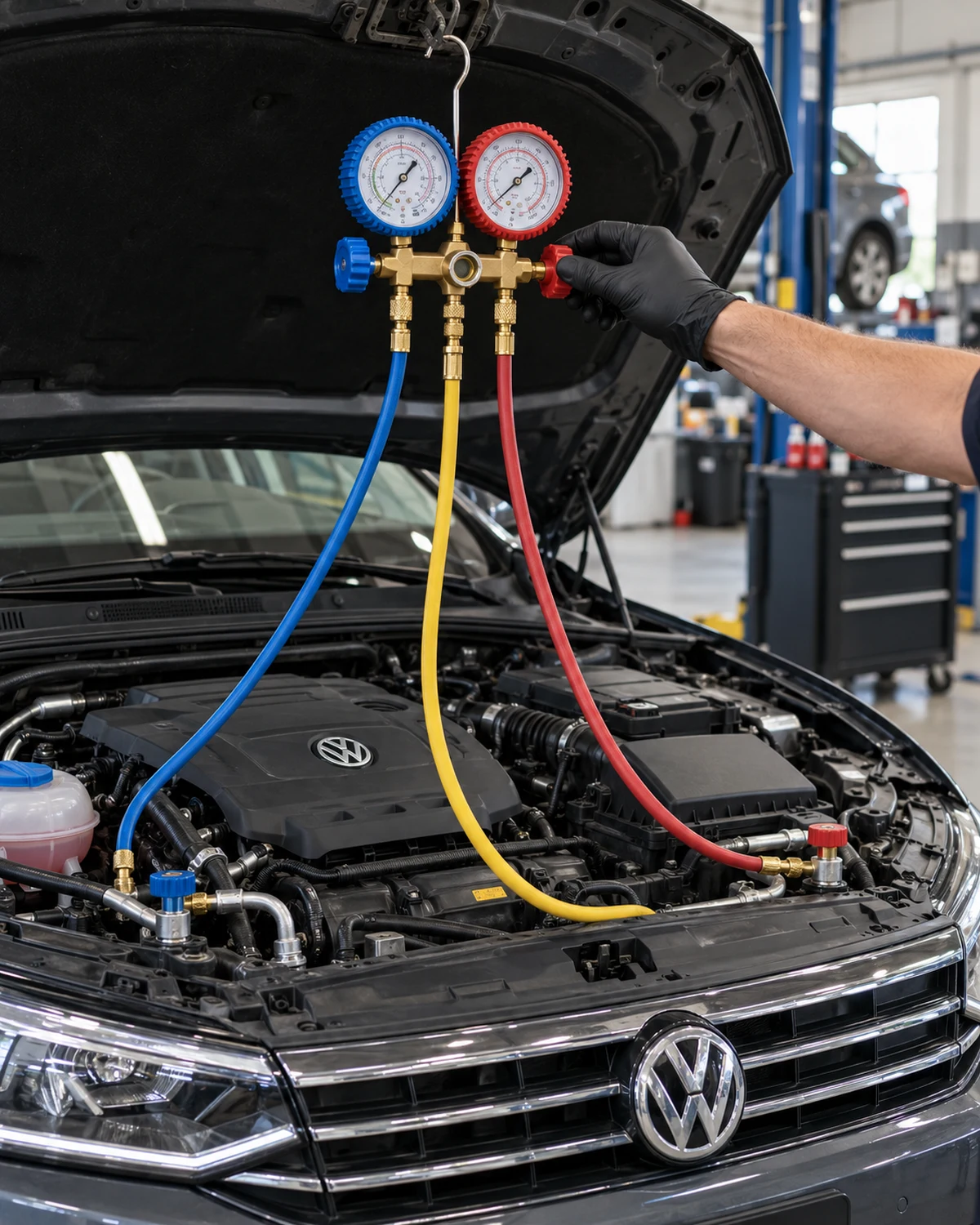 AC pressure gauges used to assess a Passat cooling complaint