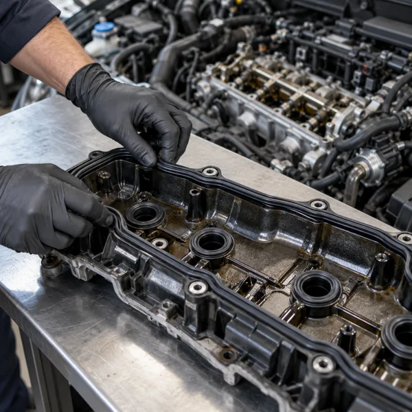 New gasket being fitted into a Touareg valve cover
