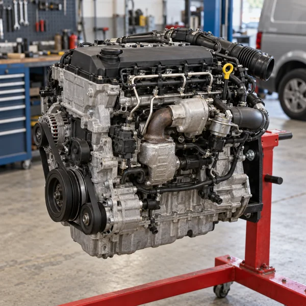 Diesel engine mounted on an engine stand