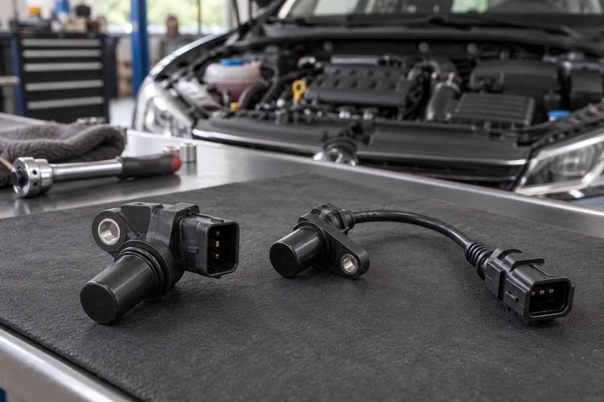 Two generic engine position sensor designs on a bench