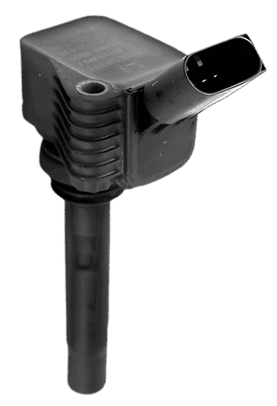 Pencil type ignition coil with its electrical connector and long plug boot