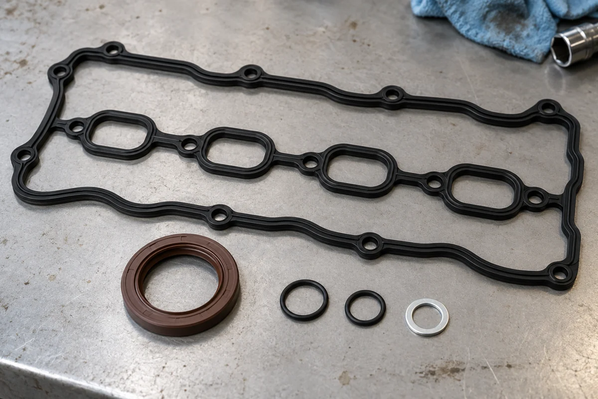 Generic valve-cover gasket, crankshaft lip seal, O-rings and sealing washer