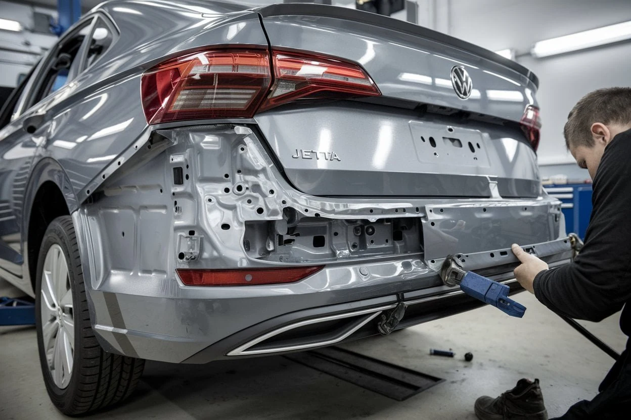 Illustrative rear-body access view with a bumper cover removed