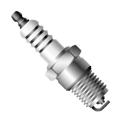 Spark plug showing its ceramic insulator and threaded body
