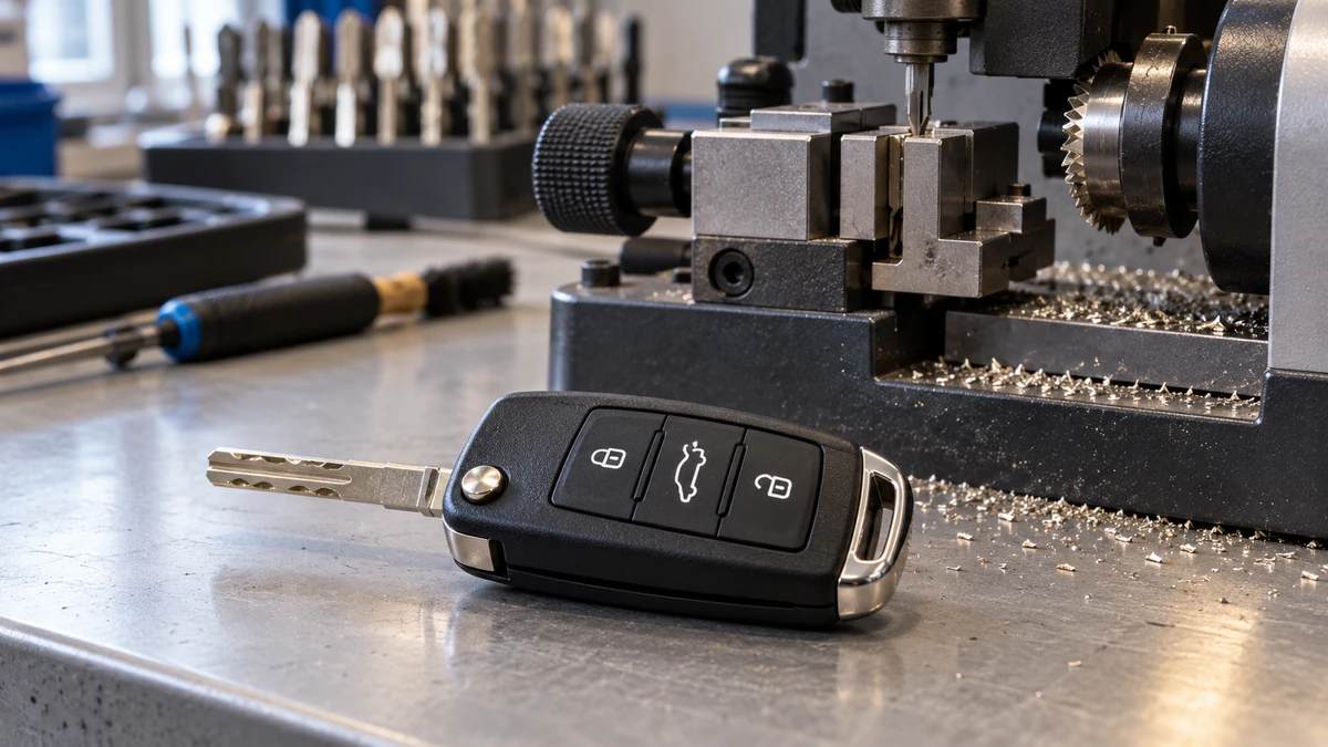 Volkswagen remote key on a key-cutting bench