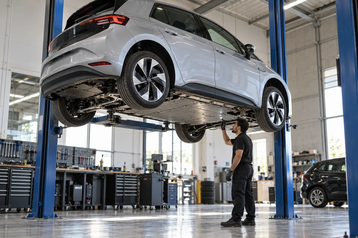 Volkswagen ID.3 electric car being inspected in the workshop