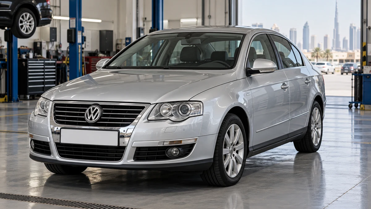 Silver Volkswagen Passat B6 in a clean workshop