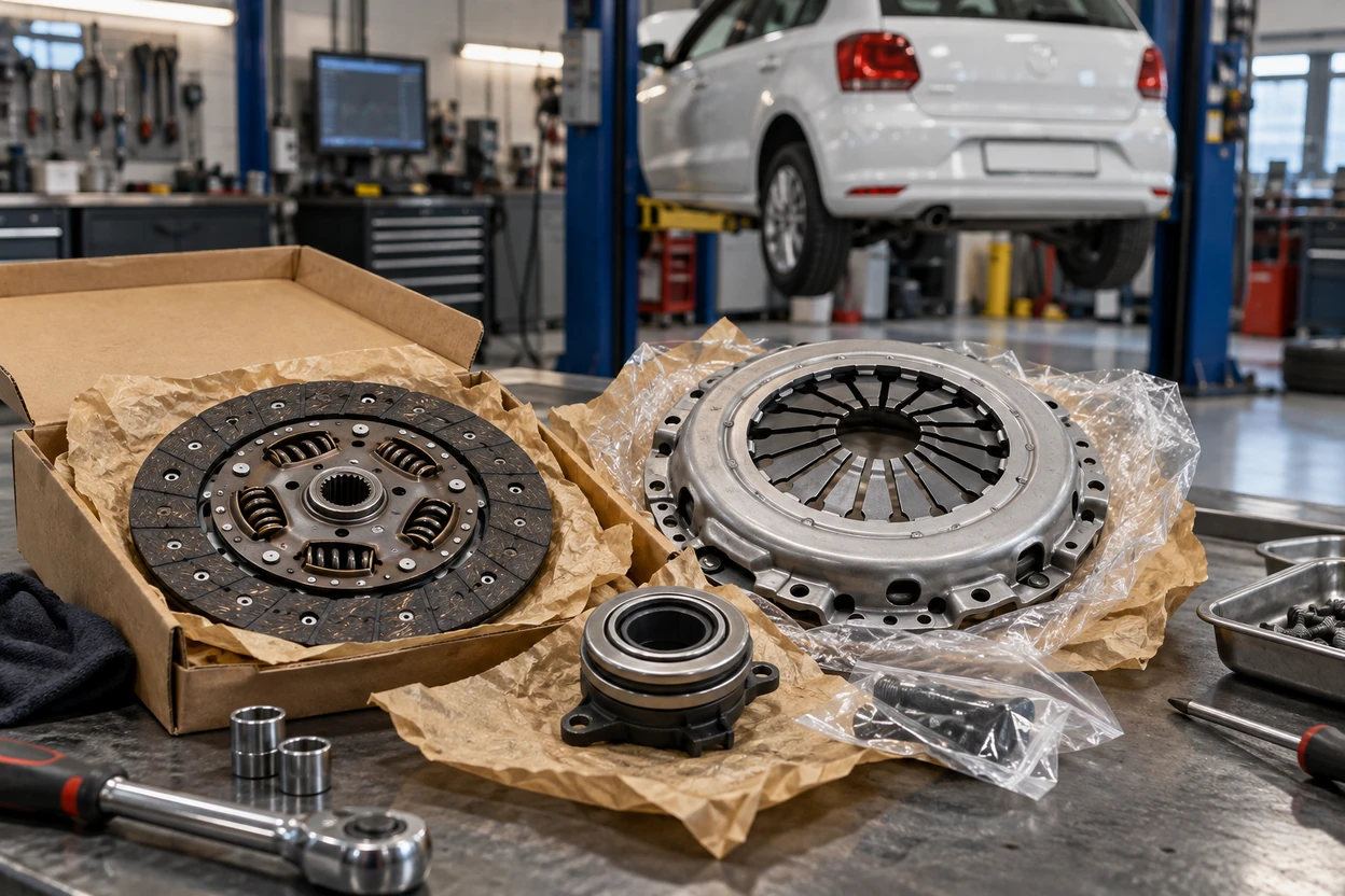 New clutch kit for a VW Polo with disc, pressure plate and bearing