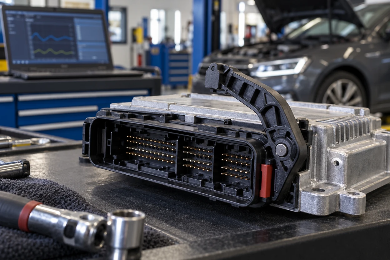 Clean engine control unit connector on a Volkswagen Polo