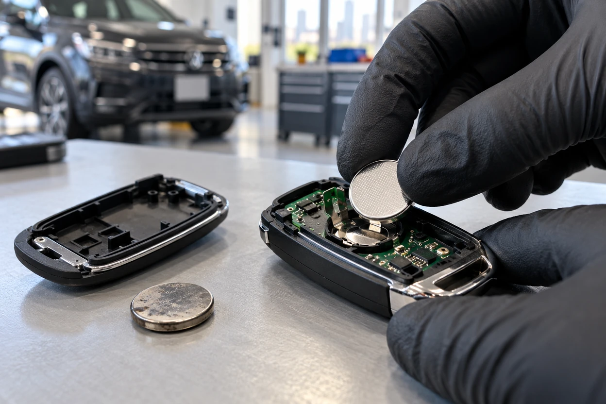AI generated image Coin battery being replaced in a VW Tiguan Keyless Access fob