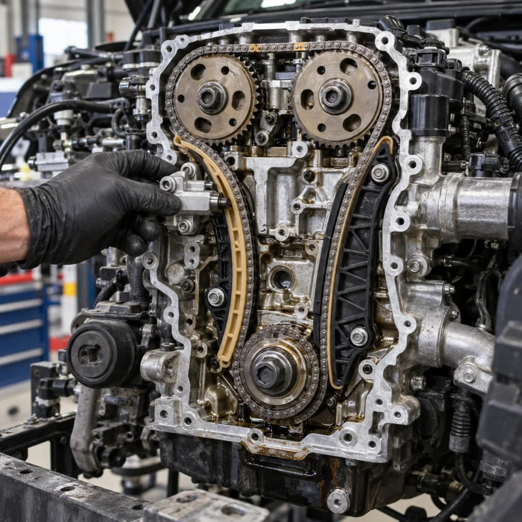 Timing chain on a Volkswagen Tiguan engine