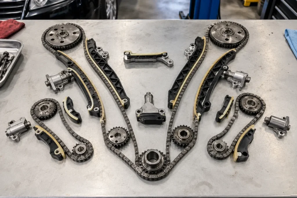 Timing chain layout on a Volkswagen Touareg engine
