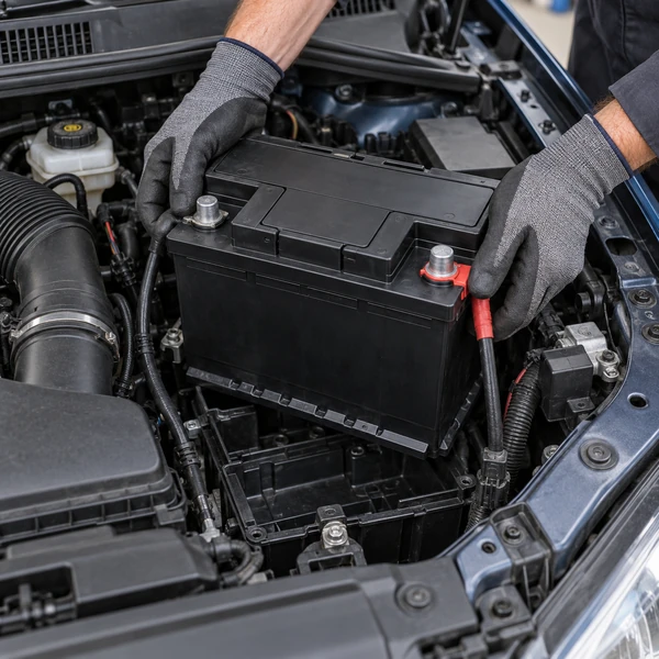 Replacement EFB battery being fitted to a Volkswagen Touran